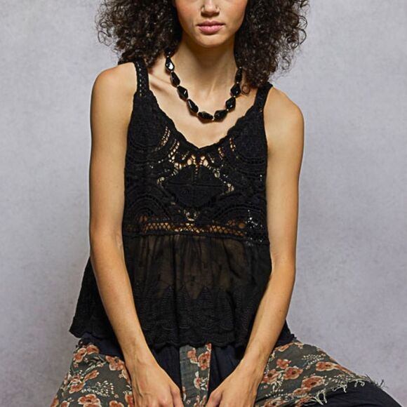 ***POL Floral Black Crochet Tank - Picture 1 of 6